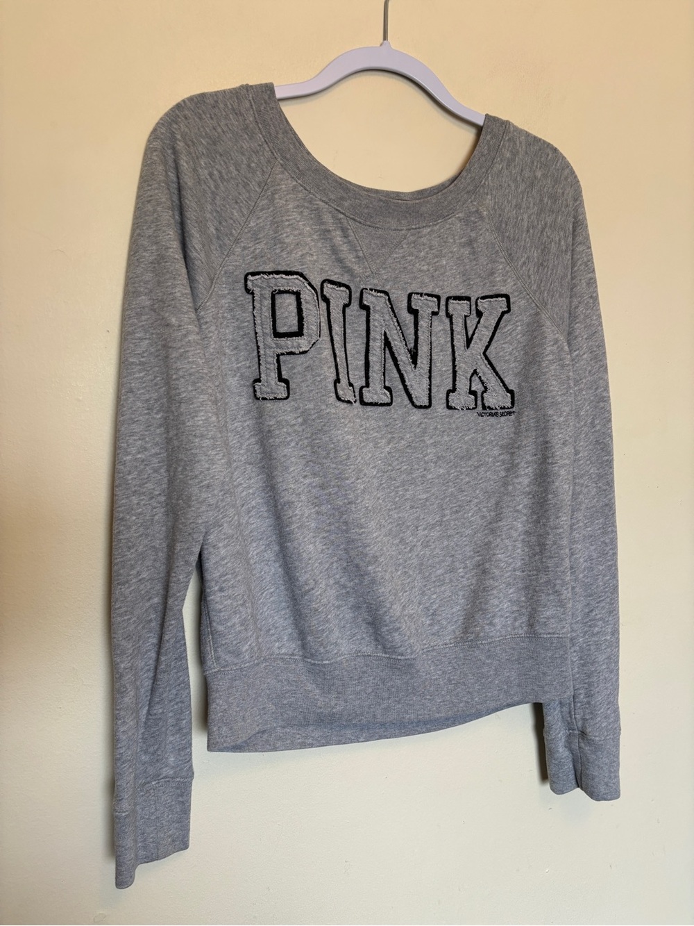 PINK Victoria's Secret Wide Neck Top Long Sleeves Sz L Lounge Embroidered Logo